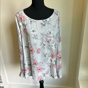 LOFT Floral Print Blouse in Gray and Pink
